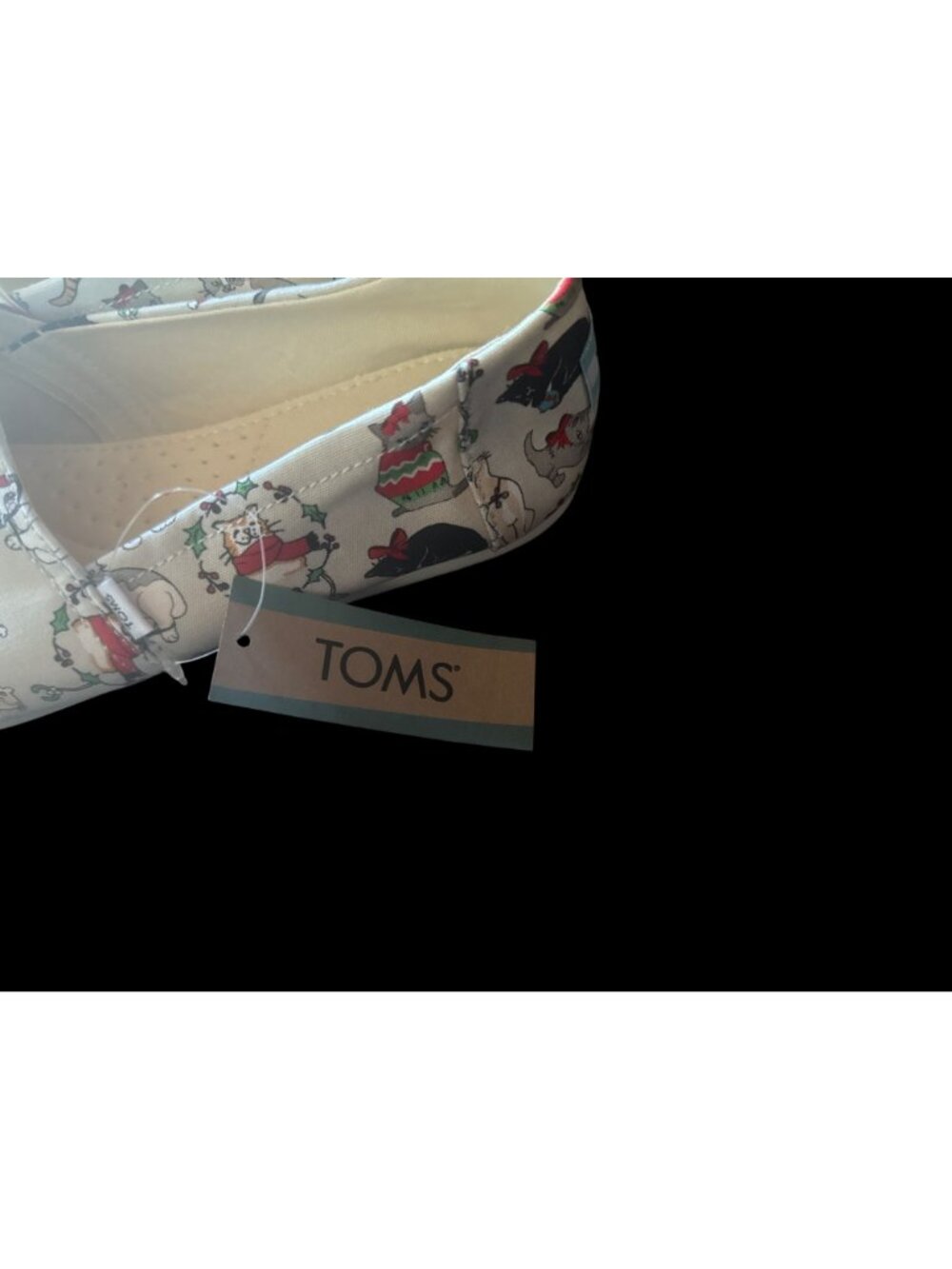 TOMS Belmont Flats Gray Women’s Size 8.5 New Christmas Holiday Cats Print New - Picture 2 of 3